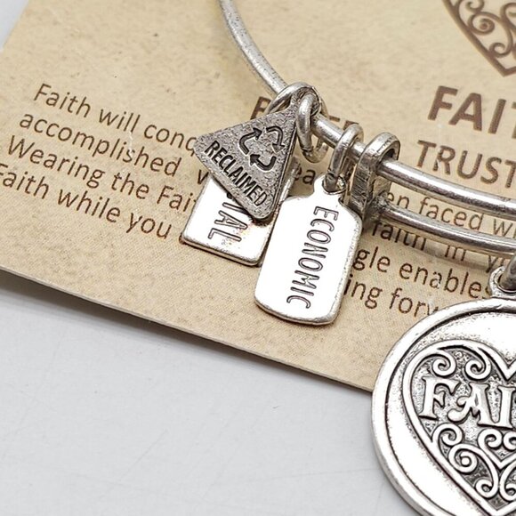 Wind & Fire Silver Tone Faith Charm Bangle Bracelet - Picture 2 of 7